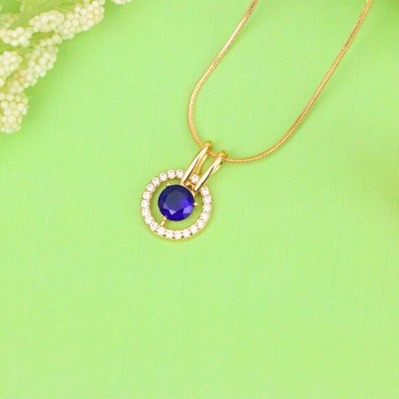 "Elegant Blue Center Stone Pendant with Sparkling Halo Frame Design, XPPT1708 - Picture 12 of 13